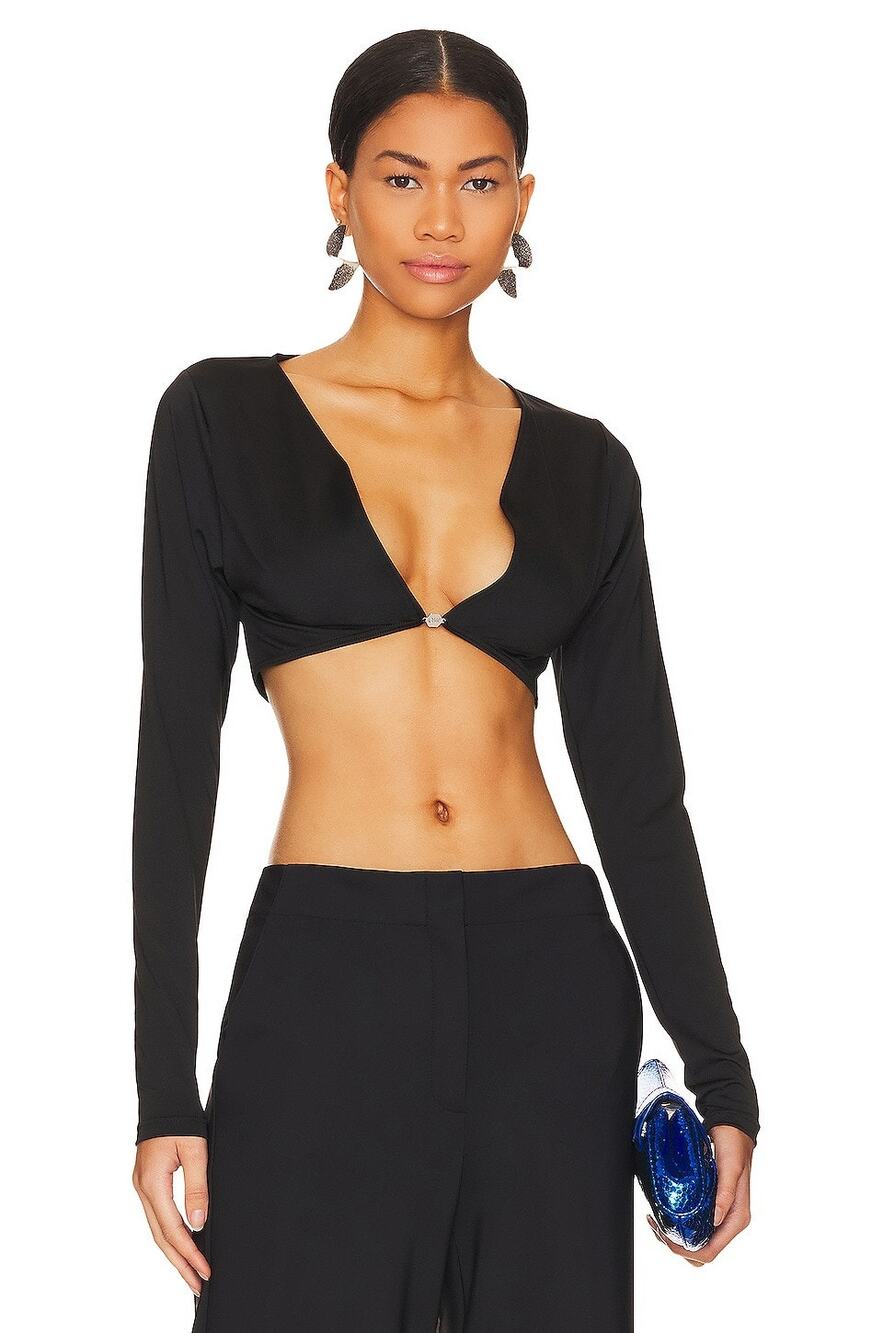 OW Collection Bianca Cropped Top Plunge Neck Beachy Casual Evening Party XS